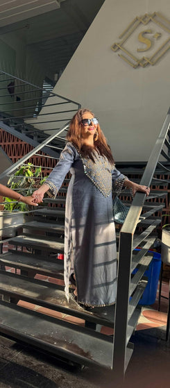 Denim Gold Kaftan Dress - view 25