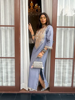 Denim Gold Kaftan Dress - view 26