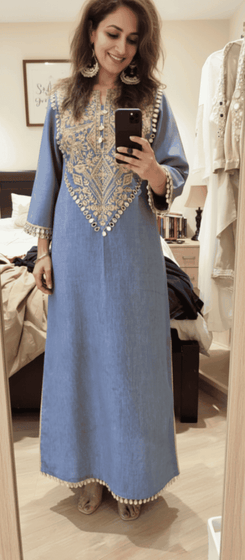 Denim Gold Kaftan Dress - view 3