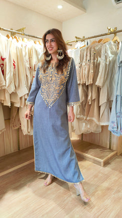 Denim Gold Kaftan Dress - view 7
