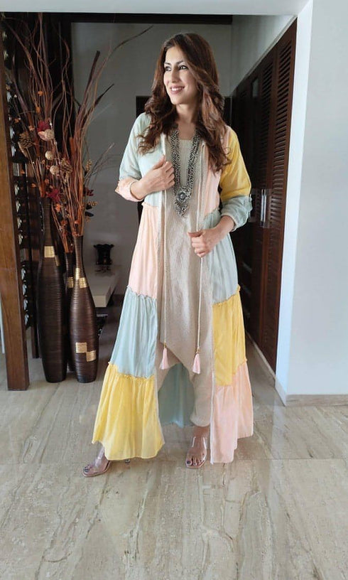 Dhoti Jumpsuit With Yellow Pastel Jacket