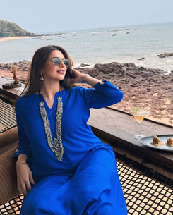 Royal Blue Embroidery Jumpsuit - view 36