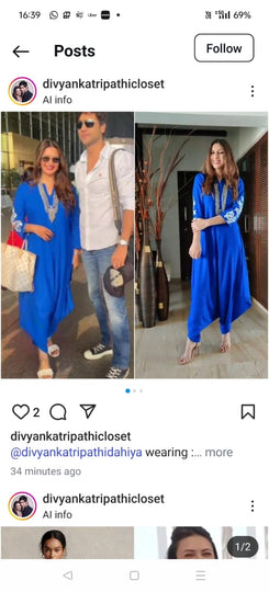 Royal Blue Embroidery Jumpsuit - view 38