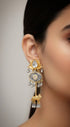 Dual-Tone Cow Motif Earrings with Lotus Studs