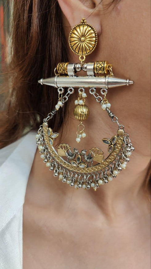 Dual Tone Peacock Pearl Earring - view 16