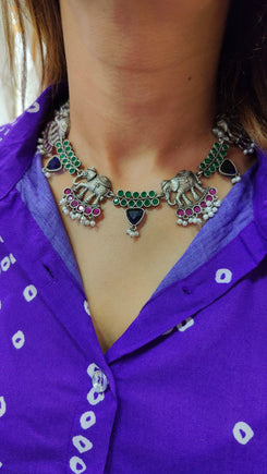 Elephant Temple Necklace with Pearl Drops - view 3