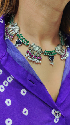 Elephant Temple Necklace with Pearl Drops - view 4