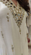 Embroidered Ivory White Kaftan Dress - view 14