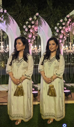 Embroidered Ivory White Kaftan Dress - view 15