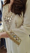 Embroidered Ivory White Kaftan Dress - view 18