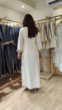 Embroidered Ivory White Kaftan Dress - view 19