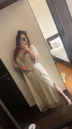 Embroidered Ivory White Kaftan Dress - view 25