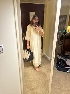 Embroidered Ivory White Kaftan Dress - view 27