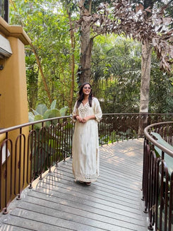 Embroidered Ivory White Kaftan Dress - view 29