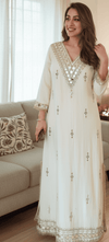 Embroidered Ivory White Kaftan Dress - view 3