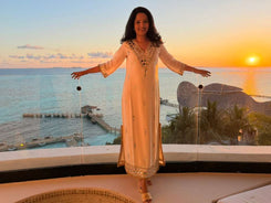 Embroidered Ivory White Kaftan Dress - view 36