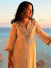 Embroidered Ivory White Kaftan Dress - view 37