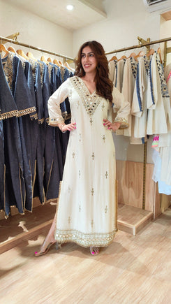 Embroidered Ivory White Kaftan Dress - view 4