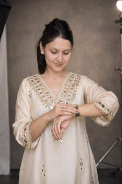 Embroidered Ivory White Kaftan Dress - view 6