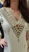 Embroidered Ivory White Kaftan Dress - view 8