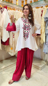 Embroidery White Maroon Farshi Salwar Without Handbag