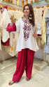 Embroidery White Maroon Farshi Salwar Without Handbag