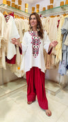 Embroidery White Maroon Farshi Salwar Without Handbag - view 3