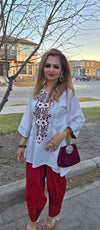 Embroidery White Maroon Farshi Salwar Without Handbag - view 8