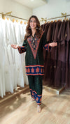 Emerald Green V-Neck Border Coord Set - view 2