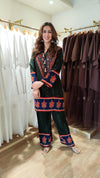 Emerald Green V-Neck Border Coord Set - view 3