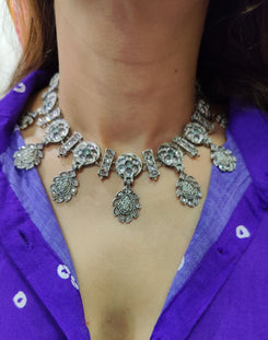 Ethnic Silver Look Statement Necklace - view 6