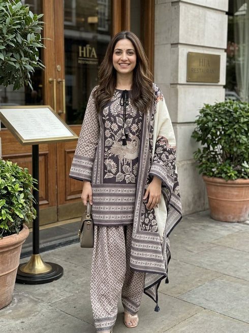 Black Cream Farshi Set with Duppatta