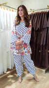 Floral Blue Hand Block Kurta Pant Set