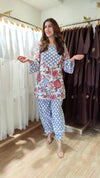 Floral Blue Hand Block Kurta Pant Set - view 2