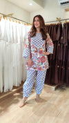 Floral Blue Hand Block Kurta Pant Set - view 3