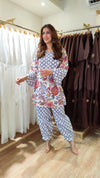 Floral Blue Hand Block Kurta Pant Set - view 4