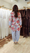 Floral Blue Hand Block Kurta Pant Set - view 7
