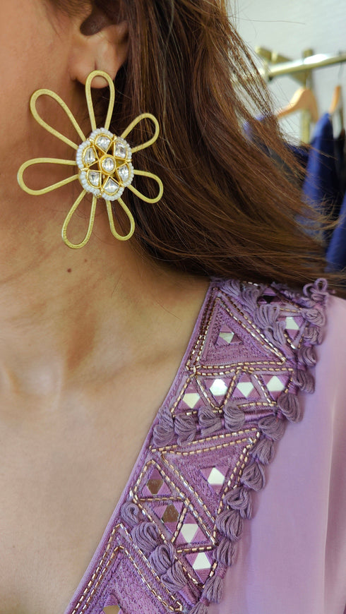 Floral Brass Gold Earrings for Women - view 10
