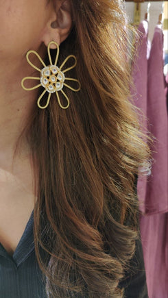 Floral Brass Gold Earrings for Women - view 7