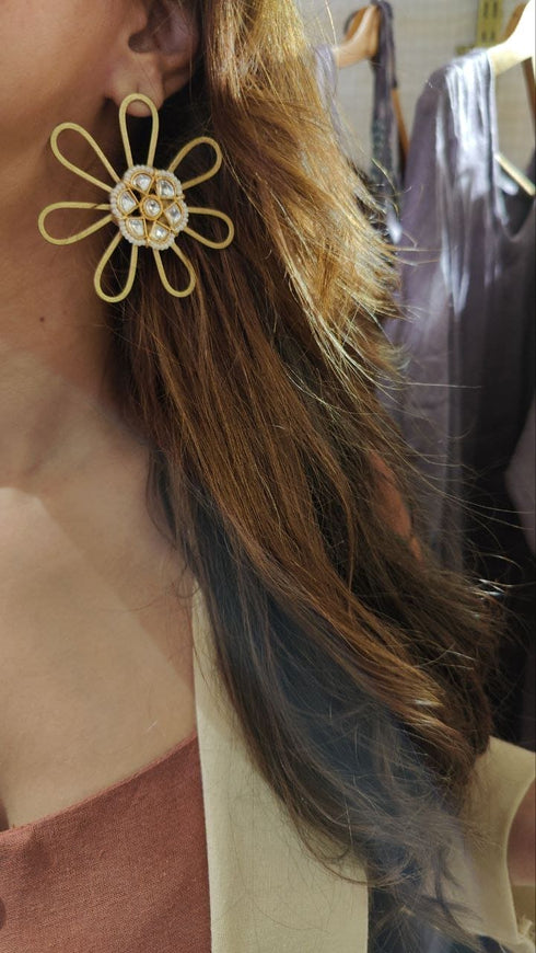Floral Brass Gold Earrings for Women - view 8