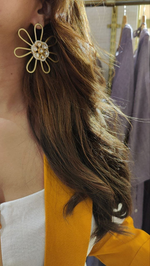 Floral Brass Gold Earrings for Women - view 9