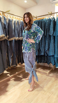 Floral Hand block Blazer Skirt Set - view 4