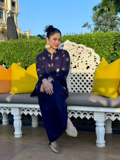 Gold Blue Short Kurta with Dhoti Skirt - view 17