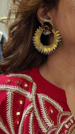 Golden Circle Flower Earrings - view 4