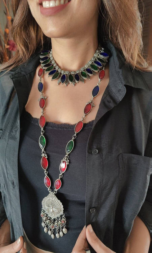 Green Blue Leaf Choker