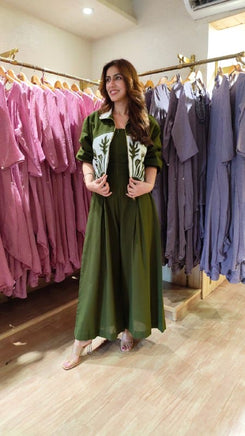 Green Jumpsuit with Applique Bomber Jacket - view 2