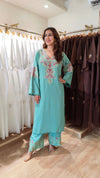Green Kashmiri Paisley Embroidered Kurta Pant Set - view 3