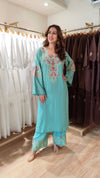 Green Kashmiri Paisley Embroidered Kurta Pant Set - view 4