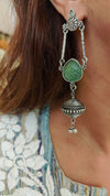 Green Oxidised Silver Dangler Earrings - view 2
