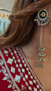 Green Silver Long Kashmiri Earrings